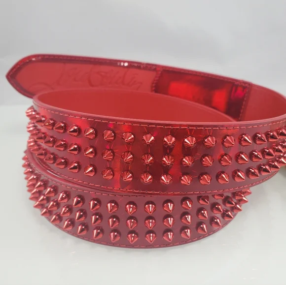 NWT$590 Louboutin Mens Loubi Sneaker Spiked Red Belt Sz 110cm, 44" - Picture 8 of 16